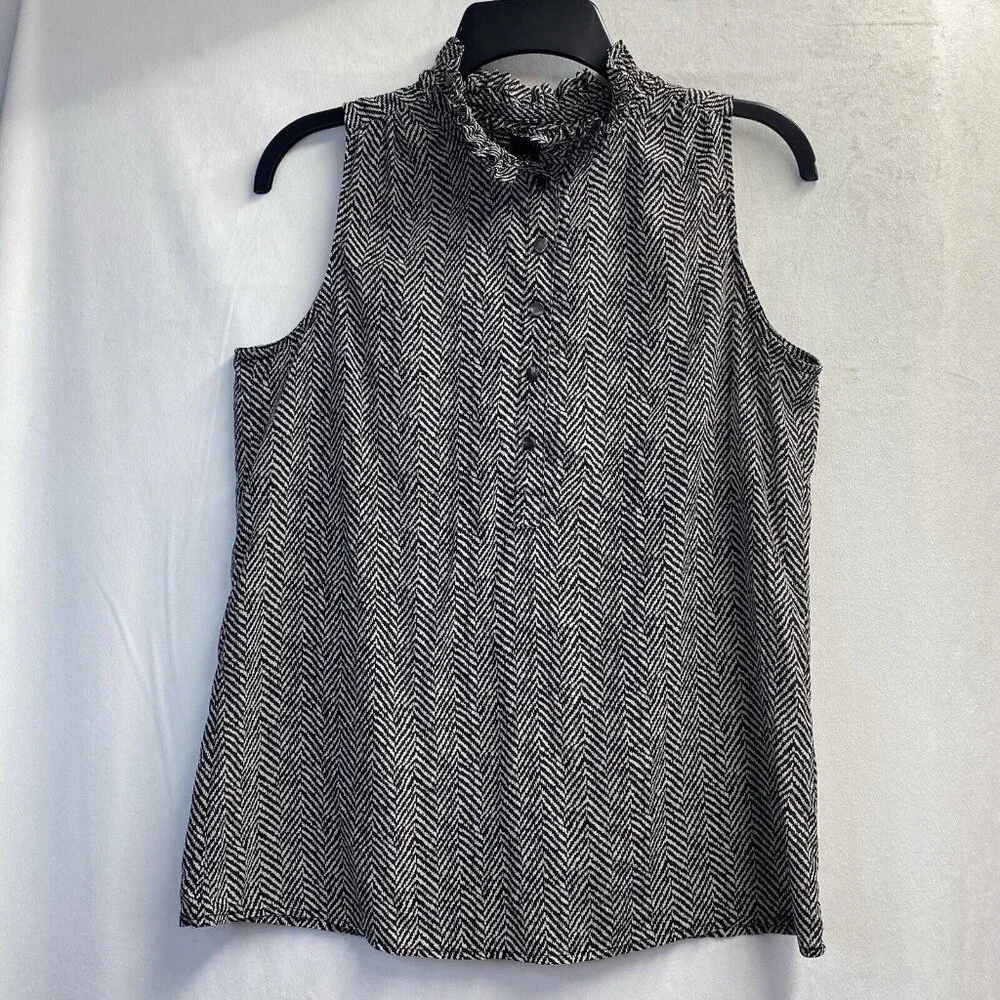 J. Crew Black and White Monochrome Pattern Sleeveless Blouse - Picture 1 of 16